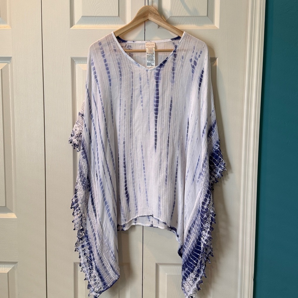 # Chico's L/XL Blue & White Tie-Dye Poncho/Coverup - Picture 1 of 5